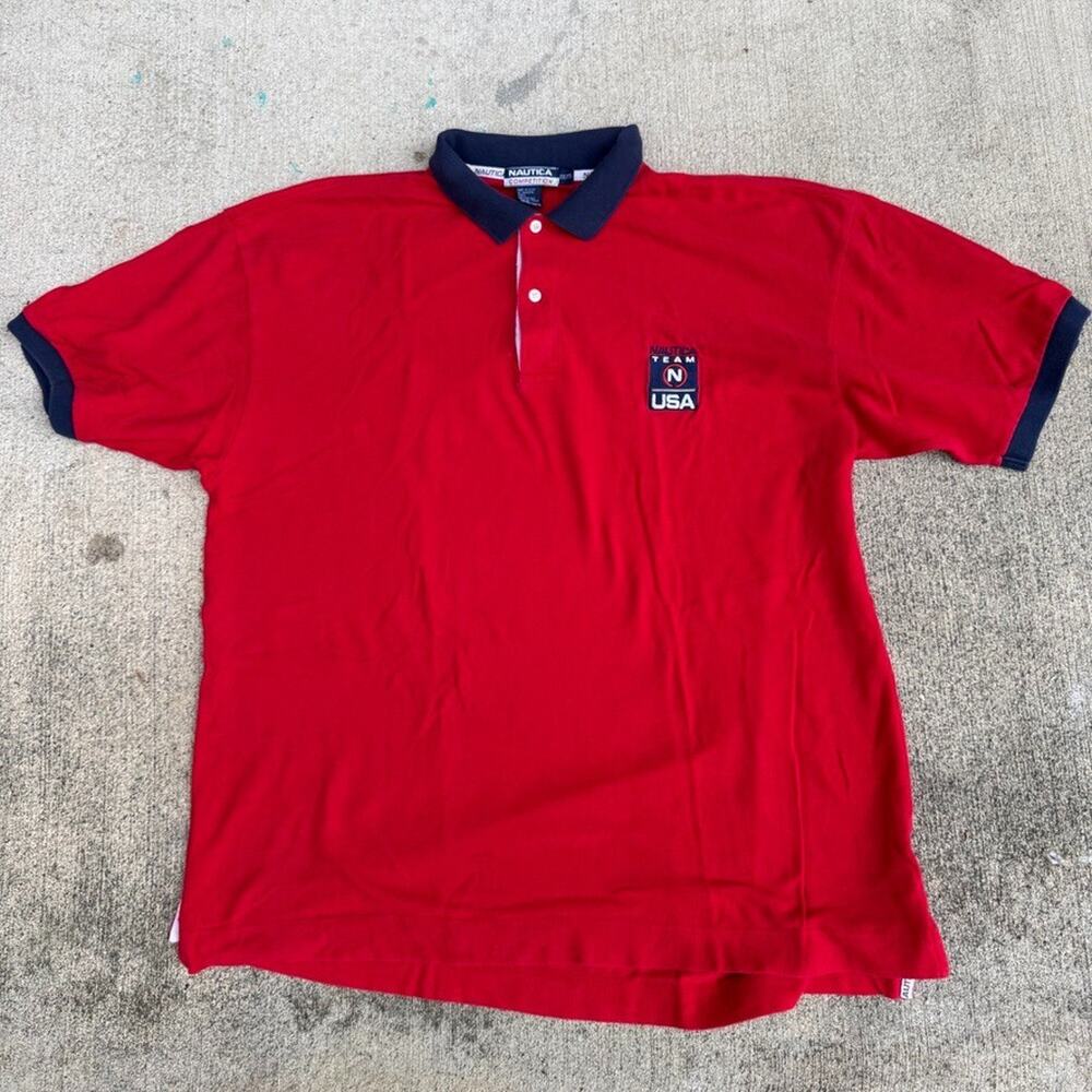 Vintage Nautica Polo Shirt Mens XXL Red Blue Team USA Embroidered Retro Preppy
